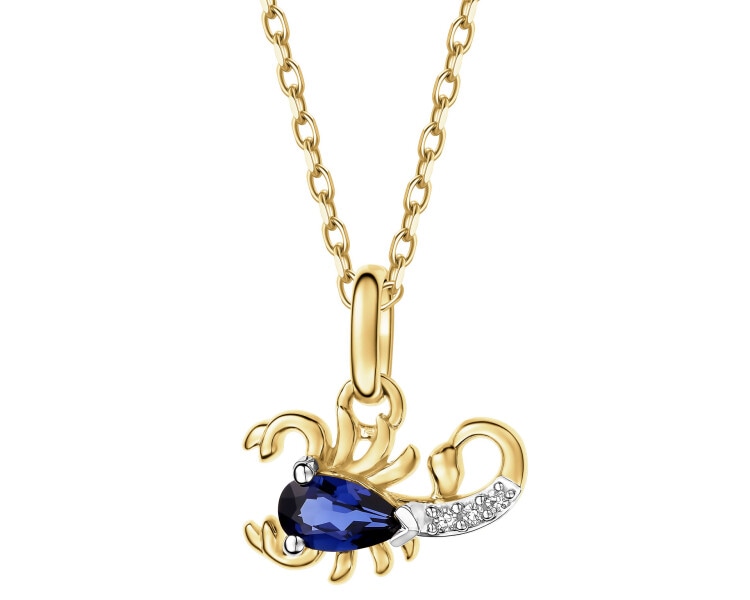 Zawieszka z żółtego złota z diamentami i szafirem syntetycznym - Skorpion - próba 375