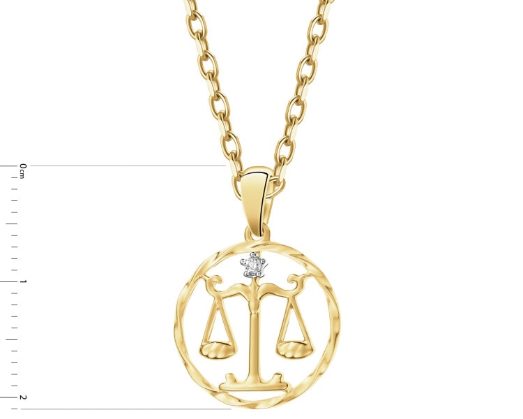 14 K Rhodium-Plated Yellow Gold Pendant with Diamond - 0,01 ct - fineness 14 K