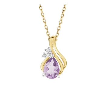 Zawieszka z żółtego złota z diamentami i ametystem - próba 375