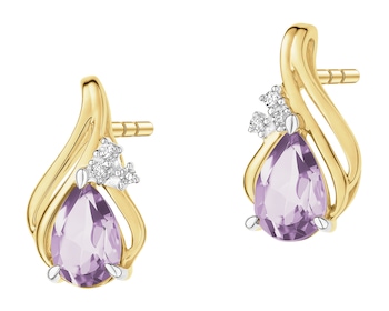 Kolczyki z żółtego złota z diamentami i ametystami - próba 375