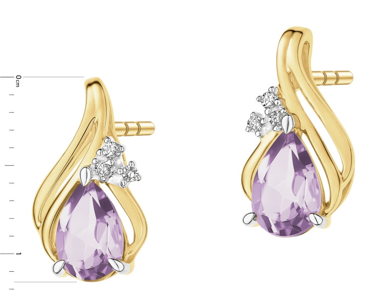 9 K Rhodium-Plated Yellow Gold Earrings  - fineness 9 K