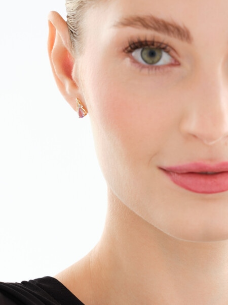 Kolczyki z żółtego złota z diamentami i ametystami - próba 375