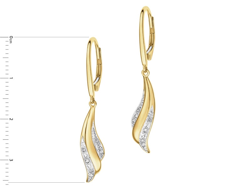 14 K Rhodium-Plated Yellow Gold Dangling Earring with Diamonds - 0,05 ct - fineness 14 K