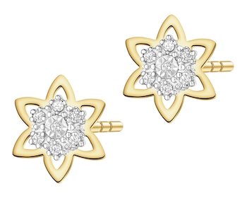 Kolczyki z żółtego złota z diamentami - kwiaty - 0,04 ct - próba 375