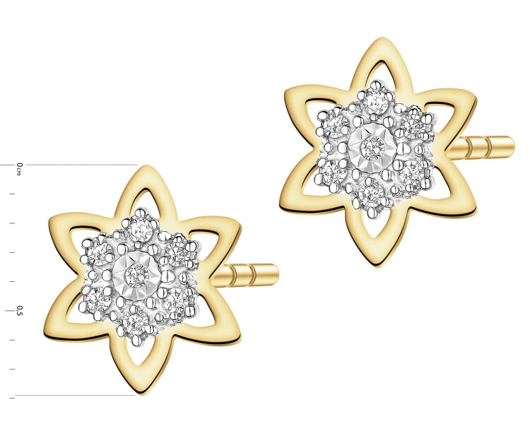 9 K Rhodium-Plated Yellow Gold Earrings with Diamonds - 0,04 ct - fineness 9 K