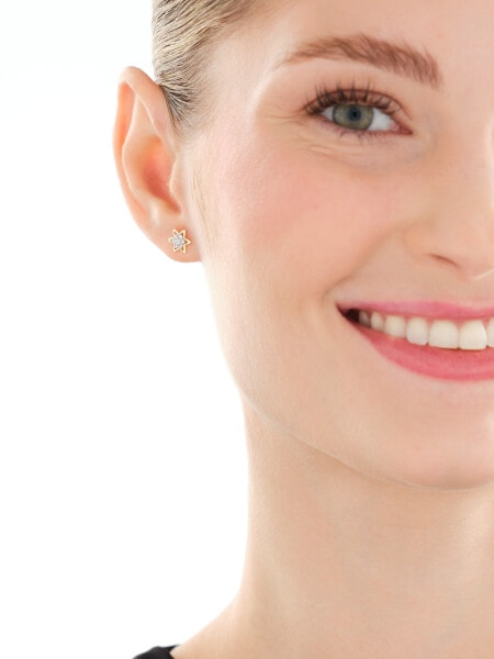 Kolczyki z żółtego złota z diamentami - kwiaty - 0,04 ct - próba 375