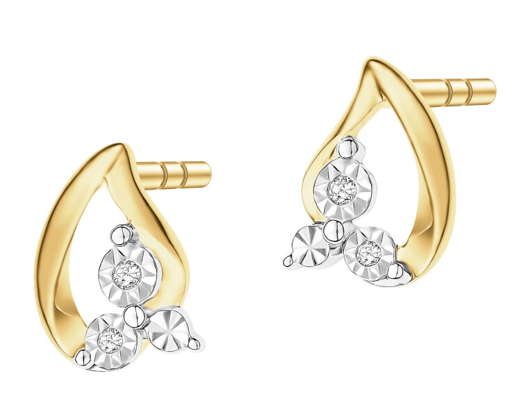 Kolczyki z żółtego złota z diamentami - 0,01 ct - próba 585