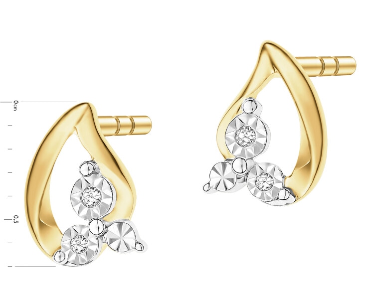 14 K Rhodium-Plated Yellow Gold Earrings with Diamonds - 0,01 ct - fineness 14 K