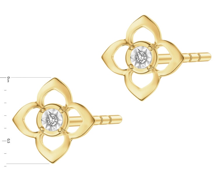 14 K Rhodium-Plated Yellow Gold Earrings with Diamonds - 0,006 ct - fineness 14 K
