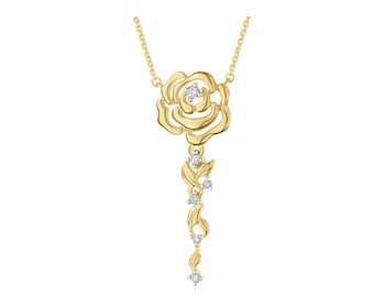 Naszyjnik z żółtego złota z brylantami - kwiat - 0,06 ct - próba 585