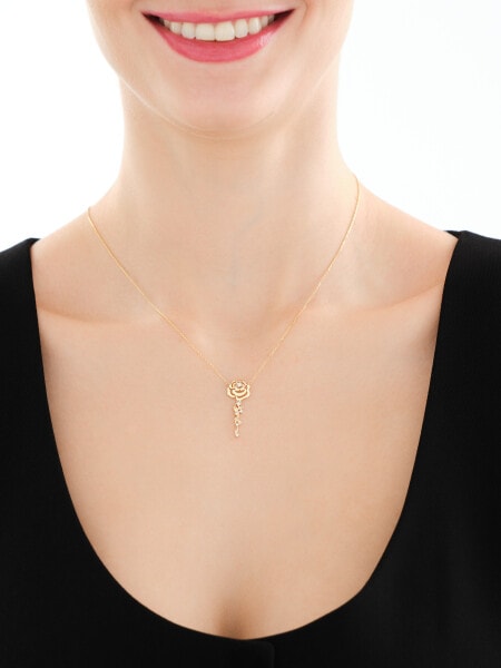 Zlatý náhrdelník s brilianty - květ - 0,06 ct - ryzost 585