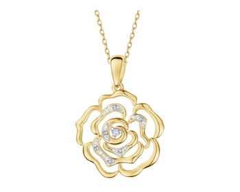 Zawieszka z żółtego złota z diamentami - kwiat - 0,03 ct - próba 585