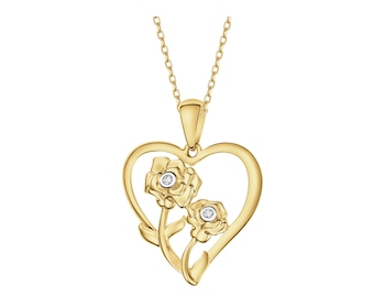 Zawieszka z żółtego złota z diamentami - kwiaty, serce - 0,01 ct - próba 585