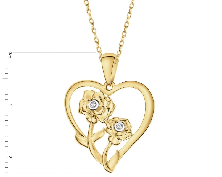 14 K Rhodium-Plated Yellow Gold Pendant with Diamonds - 0,01 ct - fineness 14 K