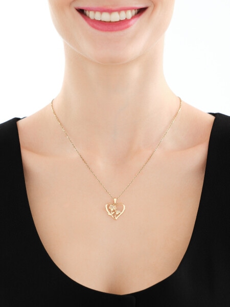 Zlatý přívěsek s diamanty - květy, srdce - 0,01 ct - ryzost 585