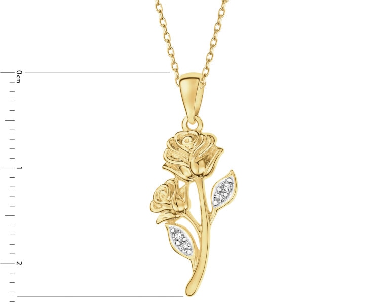9 K Rhodium-Plated Yellow Gold Pendant with Diamonds - 0,03 ct - fineness 9 K