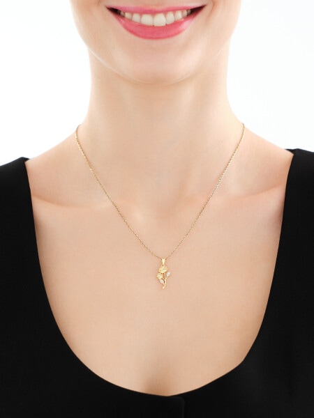 Zawieszka z żółtego złota z diamentami - kwiaty - 0,03 ct - próba 375