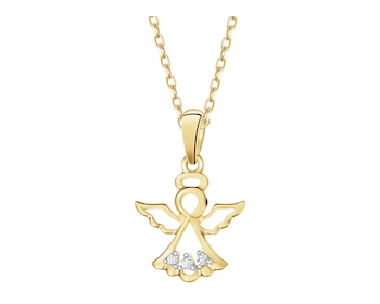 Zawieszka z żółtego złota z diamentami - aniołek - 0,02 ct - próba 375