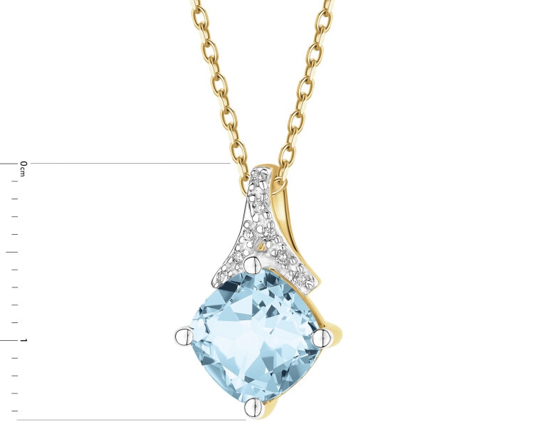 Zlatý přívěsek s diamanty a topazem Sky Blue - ryzost 585