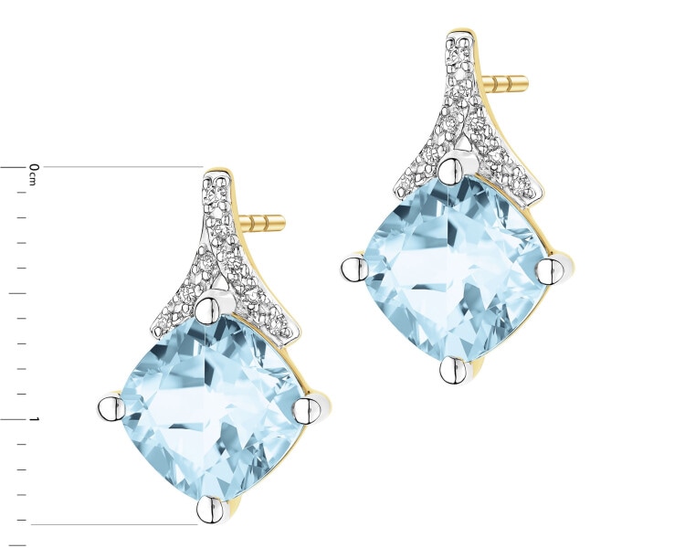 Kolczyki z żółtego złota z diamentami i topazami Sky Blue - próba 585