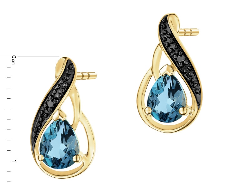 375 Yellow Gold Ruthenium-Plated Earrings  - fineness 375