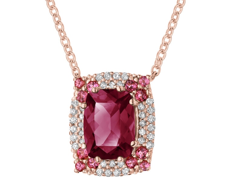 Náhrdelník z růžového zlata s brilianty a rodolitem - ryzost 585