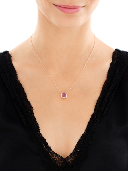 Náhrdelník z růžového zlata s brilianty a rodolitem - ryzost 585