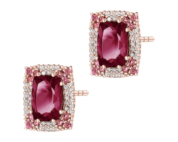 Kolczyki z żółtego złota z brylantami i rodolitami - próba 585