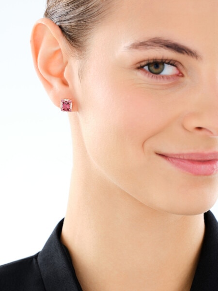 Kolczyki z żółtego złota z brylantami i rodolitami - próba 585