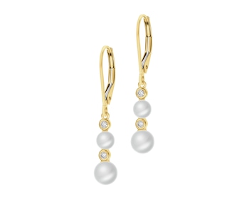 Kolczyki z żółtego złota z brylantami i perłami - próba 585
