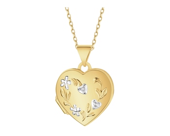 Zawieszka z żółtego złota z diamentem - puzderko - serce - 0,005 ct - próba 375