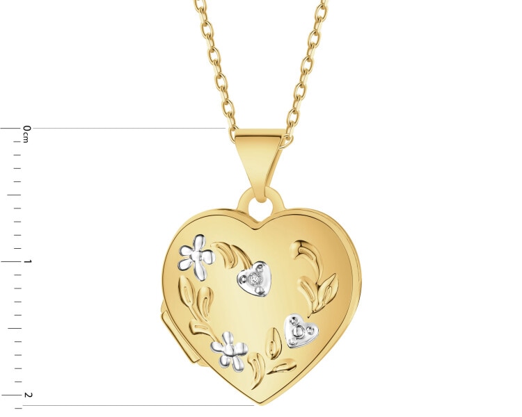9 K Rhodium-Plated Yellow Gold Locket with Diamond - 0,005 ct - fineness 9 K