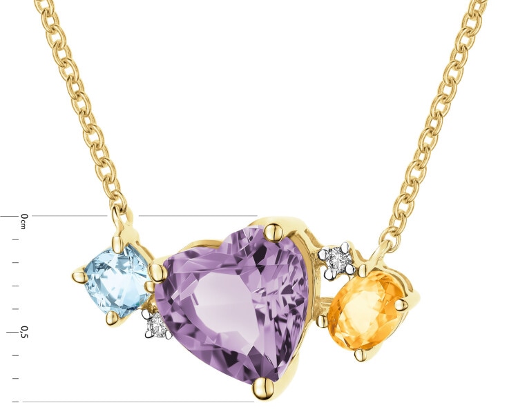 Naszyjnik z żółtego złota z brylantami i kamieniami ozdobnymi - serce - próba 585