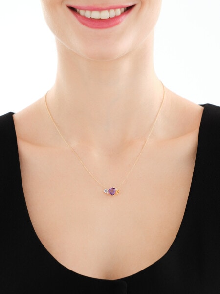 Zlatý náhrdelník s diamanty a ozdobnými kameny – srdce - ryzost 585