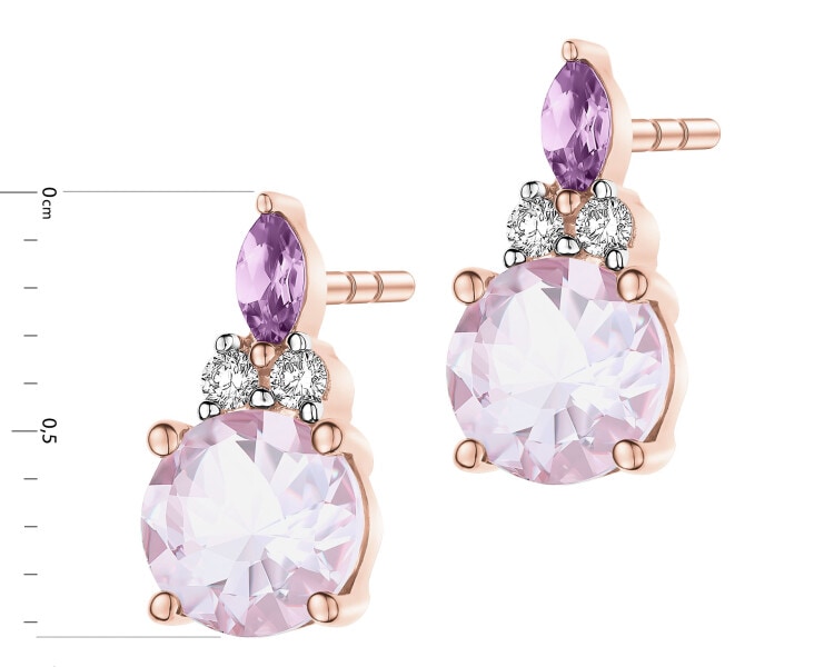 Kolczyki z różowego złota z brylantami i ametystami - próba 585