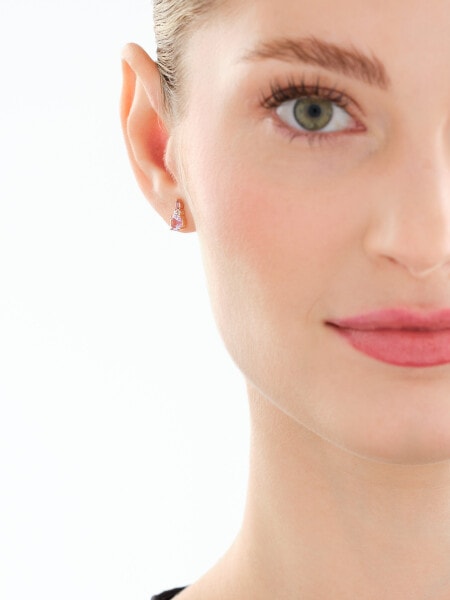 Náušnice z růžového zlata s diamanty a ametysty - ryzost 585