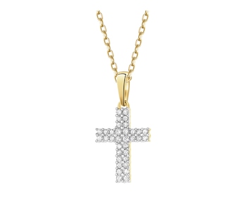 Zawieszka z żółtego złota z brylantami - krzyż - 0,15 ct - próba 585