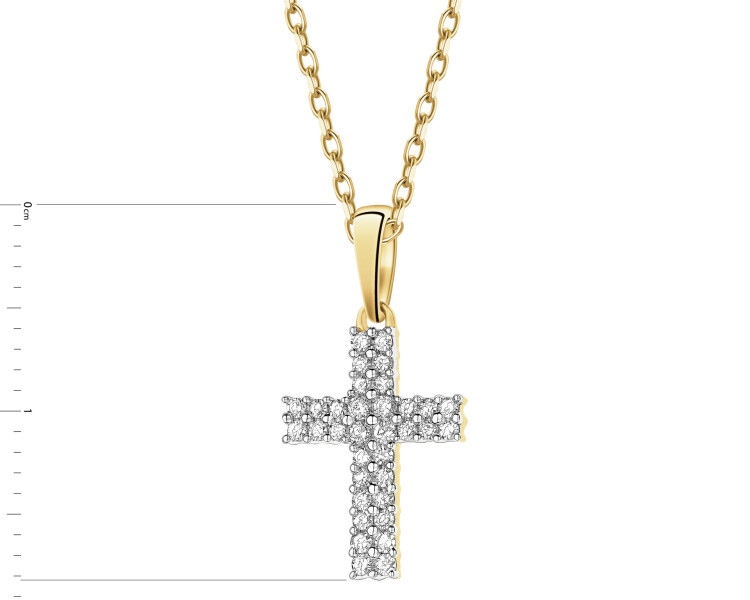 Zawieszka z żółtego złota z brylantami - krzyż - 0,15 ct - próba 585