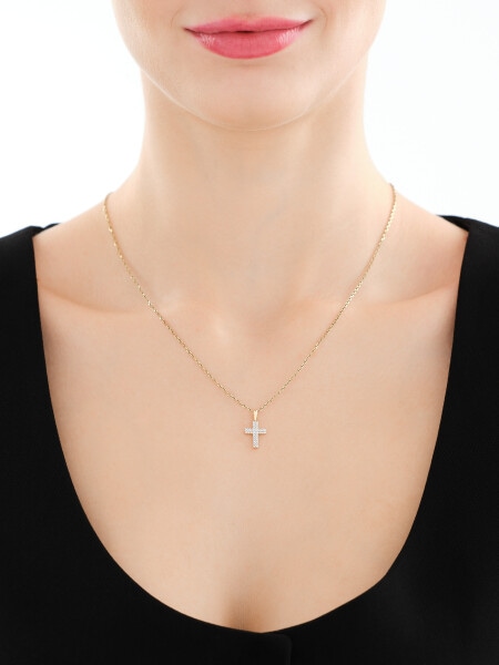 Zlatý přívěsek s brilianty - kříž - 0,15 ct - ryzost 585