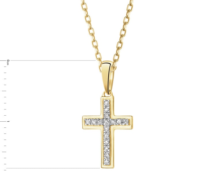 Zawieszka z żółtego złota z diamentami - krzyż - 0,05 ct - próba 375