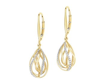 Kolczyki z żółtego złota z diamentami - 0,10 ct - próba 375