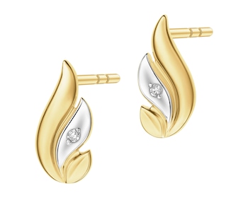 Kolczyki z żółtego złota z diamentami - 0,01 ct - próba 375