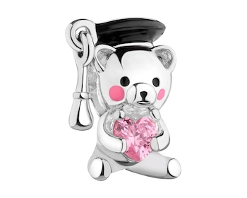 Zawieszka srebrna beads dla dziecka z cyrkoniami i emalią - miś