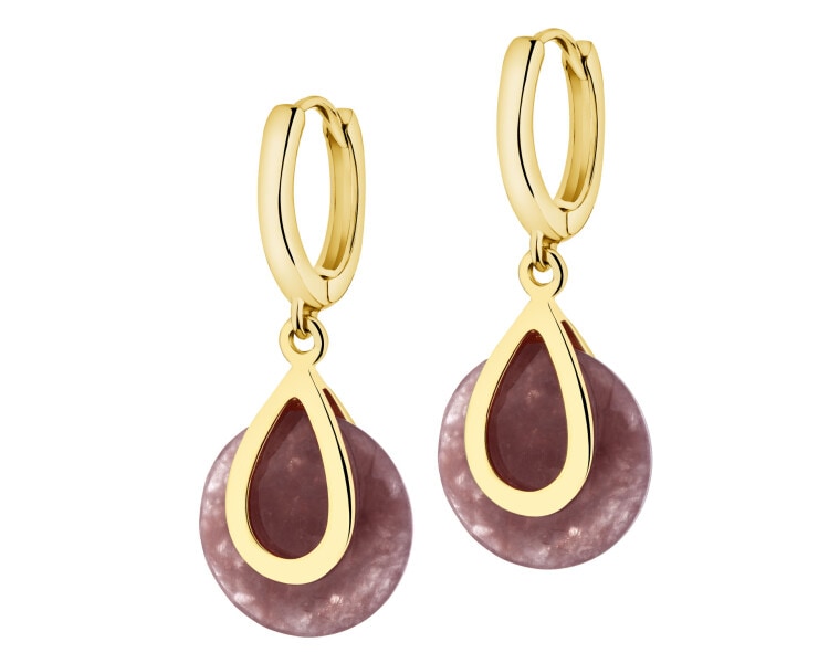 Kolczyki z mosiądzu pozłacane z kwarcem