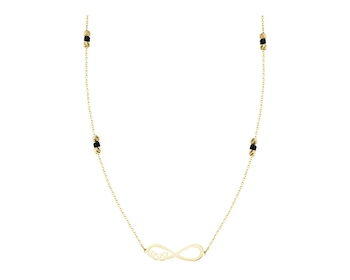Złoty naszyjnik z cyrkoniami - nieskończoność, serca, kulki