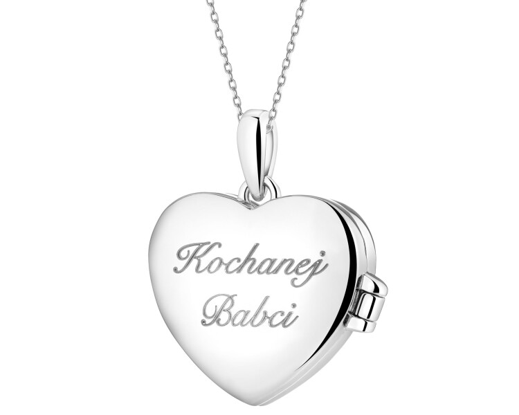Zawieszka srebrna z cyrkoniami - puzderko - Kochanej Babci, serce