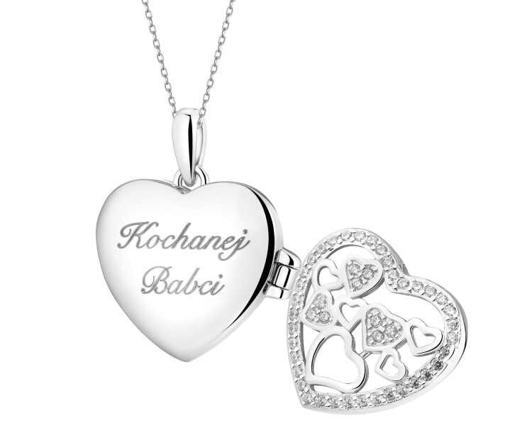 Zawieszka srebrna z cyrkoniami - puzderko - Kochanej Babci, serce