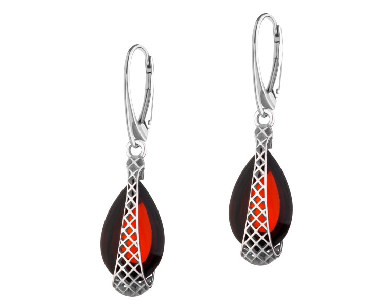 Kolczyki srebrne z bursztynem