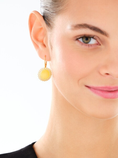 Stříbrné náušnice s jantarem - rozety