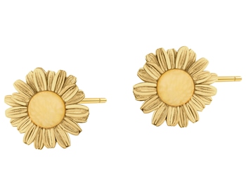 Kolczyki srebrne z bursztynem - kwiaty